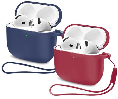 Mocarheri 2-in-1 Case Cover for AirPods 4th Gen, Protective Silicone Shockproof Case, Front LED Visible (Wine Red/Dark Blue)