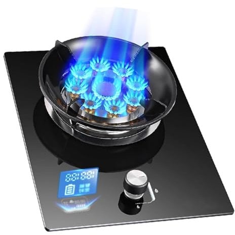 Gaziniere Gaz - Cuisinière À Gaz 1 Brûleur, Minuterie De 5,2 Kw À Neuf Cavités De Haut-feu, Poêle De Conversion Gaz/LP, Verre Trempé En Fonte Pot Rack, Avec Protection Anti-incendie(LPG)