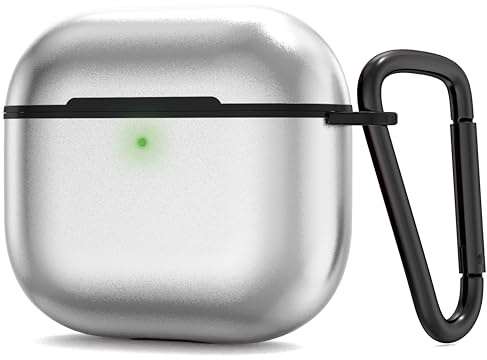Lunivop Compatibile con AirPods 4 custodia in alluminio per airpods 4a generazione custodia ultra sottile compatibile con MagSafe con portachiavi, clip di bloccaggio per uomini e donne, argento