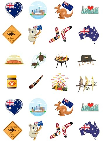 Australia edible cup cake toppers 1.5 inch round 24 count premium wafer card travel party decorations.