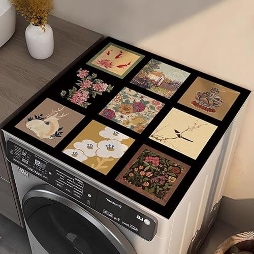 Funda Lavadora Flores Vintage Cubierta Para Lavadora Funda Universal Para Lavadora,Antideslizante Fundas Para Lavadoras,Para Lavadora, Secadora, Baños, Cocina,Frigorífico60*60Cm