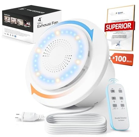 Aspiratore Bagno 100mm, Vento 2 Dir 6 Velocità con Luce Indicatrice. Aggiornato Ventola Aspirazione con 433 MHz Telecomando. Energico DC Motore, Facile Installare per Bagno Lavanderia Garage P106E2