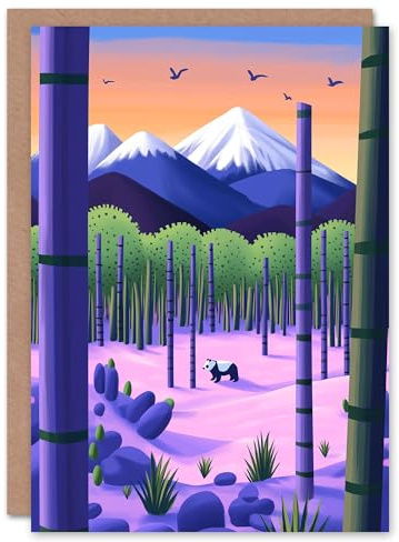 Artery8 Greeting Card Panda Bear Bamboo Forest Japan Mountain Landscape Blank For Him Or Her Art Birthday Card