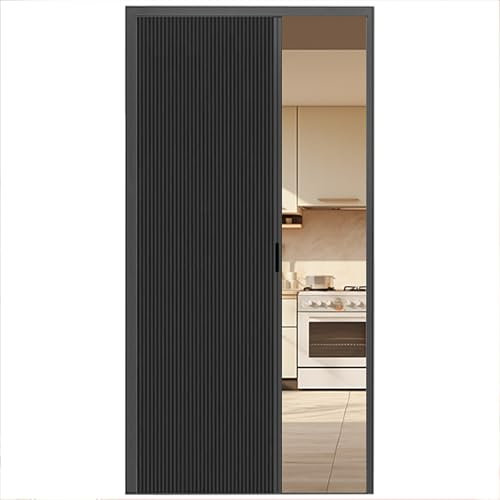 Porte accordéon intérieure personnalisée avec poignée en plastique, porte coulissante pliante noire pour placard, cuisine, toilettes, 154,9 x 203,2 cm