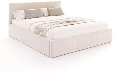 FDM Polsterbett 160x200 cm Doppelbett mit Lattenrost Bettkasten Stauraum Fresia Trinity beige mit Kopfteil modern