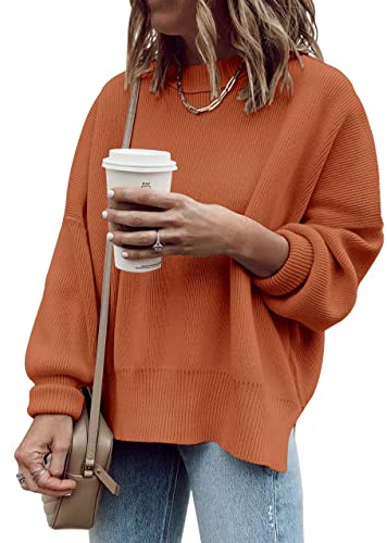 Saodimallsu Maglione da donna oversize, a maniche lunghe, con scollo rotondo, per autunno e inverno