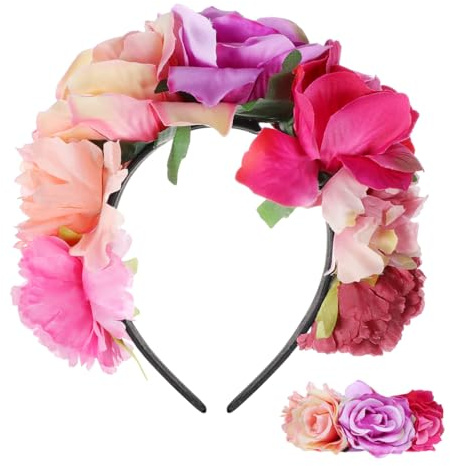 Toyvian Rose Floral Crown Headband: Women Flower Garland Hair Wreath Headdress - Gothic Bride Headband for Halloween Parties