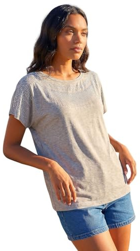 Roman Originals T-Shirt for Women UK - Ladies Tee Shirt Summer Top Holiday Day Causal Short Sleeve Blouses Round Crew Boat Neck Lightweight - Plain Grey - Size 20