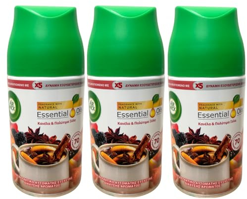 3 x Air Wick Freshmatic Spray Refill 250ml - Crackling Fire & Cinnamon Spice