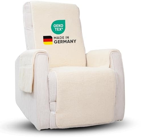 Novaliv Sesselschoner für Relaxsessel Natur - Universeller Sesselschoner mit Armlehne und Fußteil - Schonender Sessel Bezug aus Schurwolle Komfort Sesselbezug Relaxsessel Sesselauflage Sesselüberwurf