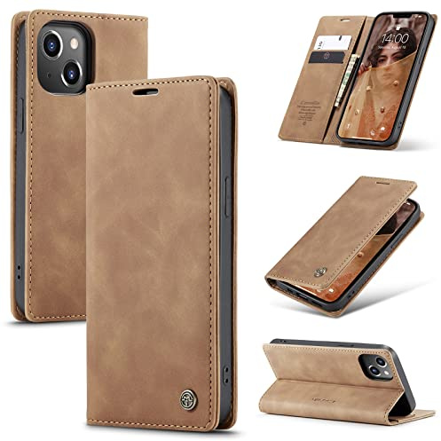 owlhold iPhone 13 hülle iPhone 13 klapphülle Premium PU Leder, RFID Schutzhülle, Faltbare Ständer, Handytasche Lederhülle Kartenfach Standfunktion Handyhülle für iPhone 13 - Braun