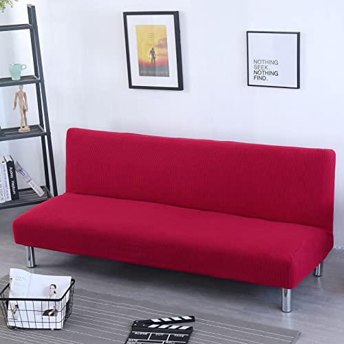 OBASDFD Jacquard-Futon-Schonbezug, Stretch, Elastischer Sofa-Bettbezug, Armloses Design(Red,Small (120-140cm))