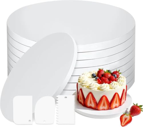 Cake Board 30 cm, 8 Stück runde Tortenunterlagen aus Pappe, weiß, 12 Zoll Tortenplatte mit 3-teiligem Teigschaber Set, Cakeboard für Kuchen, Torten und Desserts