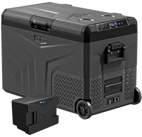 Yolco TCX50 Space Grey Compresor Nevera 50L + Batería – Dual Zone, -20 °C, 12/24 V y 230 V, aplicación Bluetooth, nevera y congelador con ruedas para camping y viajes