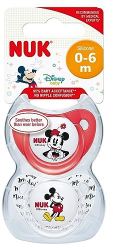 Nuk Disney Baby Dummies 0-6 Monate Silikon Schneider ohne BPA Mickey und Minnie Maus 2 Einheiten(7,3)
