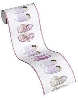 A.S. Création Bordüre Little Stars Borte mit niedlichen Baby Schuhen 5,00 m x 0,13 m rosa Made in Germany 358641 35864-1