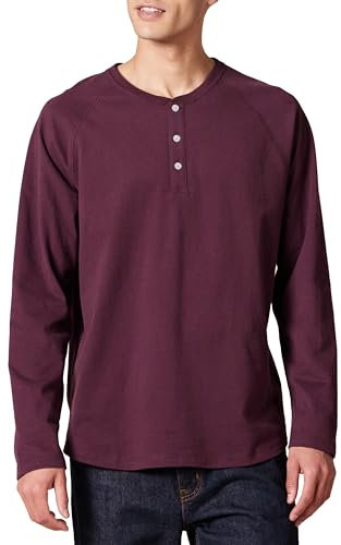 Amazon Essentials Men's Regular-Fit Long-Sleeved Henley Shirt (Available in Big and Tall), Burgundy, S
