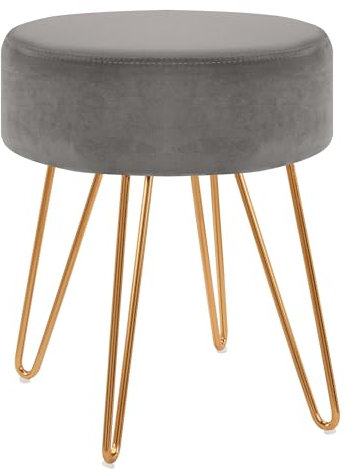 Duhome Sitzhocker Schminktisch Hocker Samt Hocker Runder Ottoman Hocker Gepolsterter Hocker mit Metallbeine, Grau