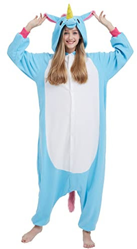 SAMGU Einhorn Adult Pyjama Cosplay Tier Onesie Body Nachtwäsche Kleid Overall Animal Sleepwear Erwachsene Jumpsuit Costume Blau M