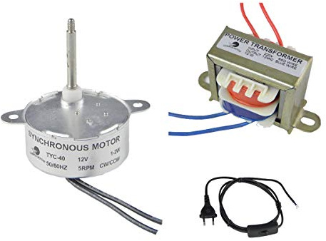 CHANCS Mini-Elektromotor TYC40 12V-Wechselstrommotorsatz Schaftlänge 4,6cm Synchronmotor Mit Transformator - 220V Eingeben Ausgang AC 12V Mit Stromkabel zum Fiber Optic Weihnachtsbaum