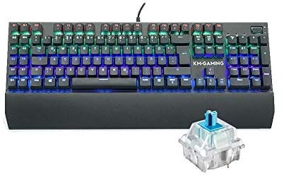 KM-Gaming K-GK2 mechanische Aluminium RGB USB Tastatur [mit Cherry MX RGB Blue Switches - taktil, präzise und hörbar/DE Layout QWERTZ] inkl. Handballenauflage