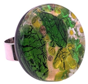 Ring aus Muranoglas, handgefertigter Glasring, Millefiori Ring, Glasring, Statementring, verstellbarer Ring, Einheitsgröße, Echtheitszertifikat, 3 cm, Glas