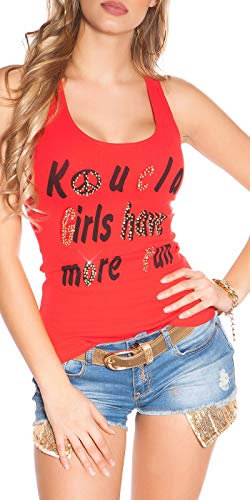 Koucla Top Tanktop Shirt mit Glitzersteinen und Nieten (Rot) (Rot)