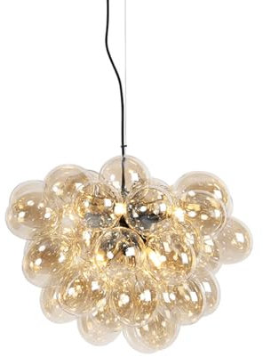 Qazqa - Art Deco Art Deco Hängelampe I Pendellampe I Pendelleuchte schwarz mit Glas 8-Licht - Uvas I Schlafzimmer - Kugel I Kugelförmig - LED geeignet G9