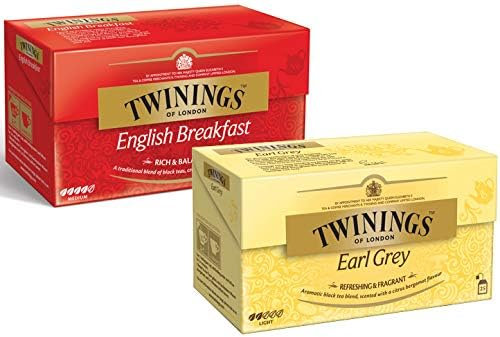 Twinings 2er Pack Earl Grey, English Breakfast Tea, Schwarztee im Teebeutel / teabags, English Breakfast Tea, Schwarztee aus China, 2x25 Beutel, (2x50g)