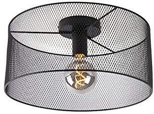 Qazqa - Industrie I Vintage I Industrie I Vintage I Deckenleuchte I Deckenlampe I Lampe I Leuchte schwarz - Drum mit Schirm Mesh I Wohnzimmer I Schlafzimmer - Stahl Rund - LED geeignet E27