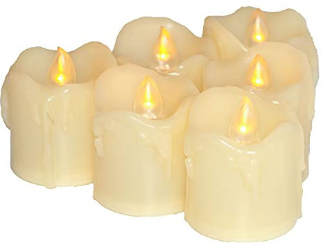 6 PCS Flameless Dripping Wax LED Candles Battery Operated with Timer / 6 Hours On and 18 Hours Off Per Cycle, LED Tea Light Candles for Outdoor Halloween Pumpkin Light Christmas Decorations