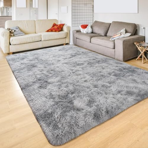 Calore Teppich für Wohnzimmer, Shaggy, Schlafzimmer, moderner Teppich, für den Innenbereich, komfortabel, Haus, Bodenteppich (Grau/Weiß, 160 x 230 cm)