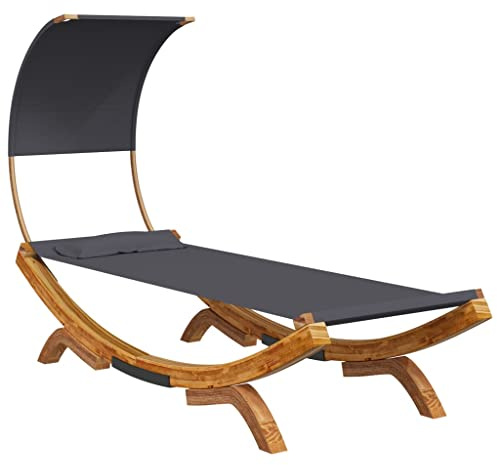 vidaXL Bugholz Loungebett mit Dach Sonnenbett Gartenliege Lounge Outdoor Bett Hängematte Sonnenliege 100x200x126cm Massivholz Anthrazit