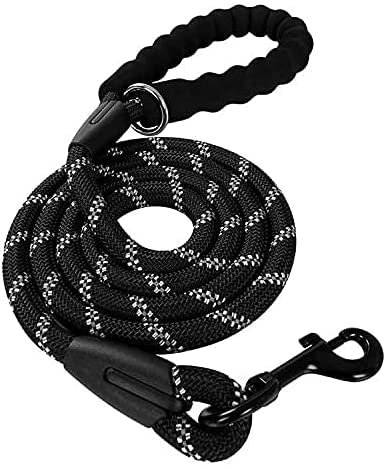 Reflective Dog Rope Lead With Padded Handle - Multiple Size & Colour Options (Lightweight - 1m Length, Black)