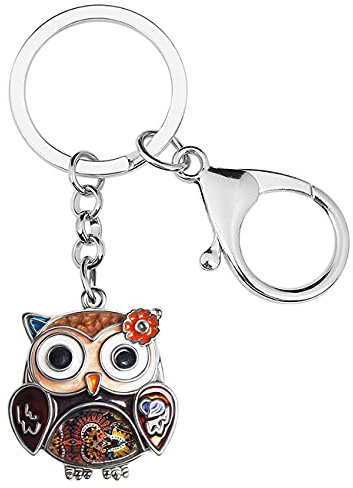 Emaille Legierung Anime Blume Eule Schlüsselanhänger Vogel Mode Schmuck für Frauen Mädchen Charme Geschenk (Braun), 28mm x