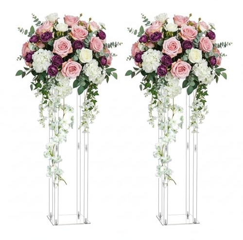 LoveCat 2 Pcs 31.5in Clear Acrylic Vases Wedding Flower Stand Centerpiece, High Column Waypoint Wedding Site Arrangement, Party Table Flower Stand, Wedding Pillars for Wedding Stage Dinner Home Décor