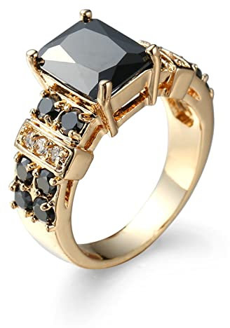 Skcess Ringe Mädchen Vergoldet, Ring Damen Schwarz Kronen-Luxus-Ring Zirkonia Verlobungsringe Größe 57 (18.1)