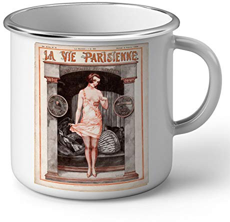 Tasse, emailliert, Metall, Retro, La Vie, Paris, Motiv: Denude Magazine Vintage 1924