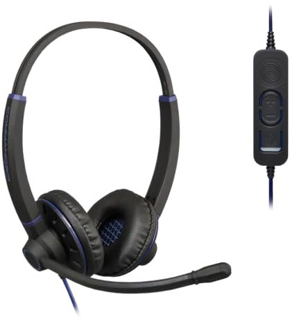JPL Headset Commander-2 (V2) Binaural, Corded, USB-A Plug & Play, Office/Contact Centre, Noise Cancelling, Soft Pouch Case, A to C USB Adapter, Compatible with Major Softphones - Black