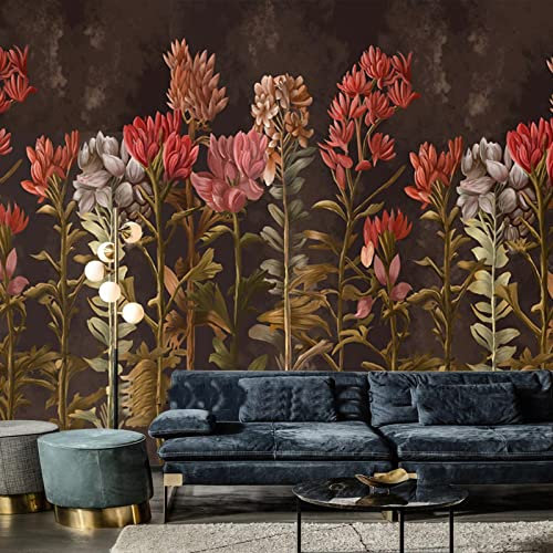 YABAOST Papier Peint Adhesif Mural 3D 380X360Cm Personnalisé Auto-Adhésif Photo Murale Coloré Rétro Fleuri Papier Peint 3D Pvc Auto-Adhésif Imperméable Mural Papier Peint Décoration