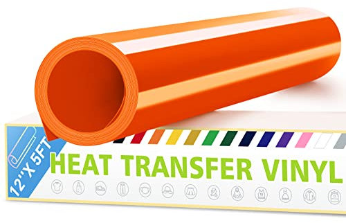 Artcut Heat Transfer Vinyl Roll, 12 x 5ft HTV Iron On Vinyl Bundles, Adhesive Permanent Vinyl, Printable Vinyl Wrap for Fabric T-Shirt, Clothes, Hats, Bags, Crafts (Orange)