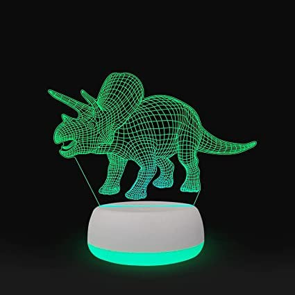 Xdorra Triceratops Dinosaurier Nachtlicht, 7 Farben 3D LED Triceratops Dino Junge Schlafzimmer Licht 3D Holographische Projektion Dreieck Drachen Kindergartendekoration für Kinder