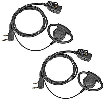 UAYESOK 2 Pin Radio Earpiece D Ring Security Walkie Talkie Headset Headphone inline PTT Mic for Baofeng UV-5R BF-888S Kenwood TK3501 TK2107 Protalk Retevs RT24 RT27 eSnic Two Way Radio (Pack of 2)