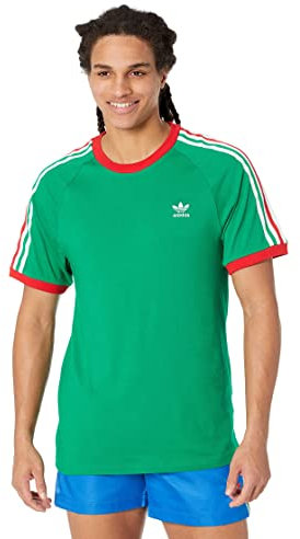 adidas Originals mens Adicolor Classics 3-Stripes T-Shirt, Vivid Green/Scarlet/White, L