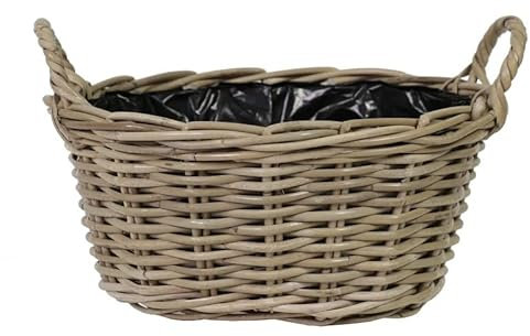 Generisch Ovaler Pflanzkorb ca. 29 cm breit und ca. 25 cm tief aus Rattan-Naturprodukt, kein Plastik !! robuste Handarbeit Weidenkorb Pflanzgefäß Blumentopf Natur Dekokorb Blumenkasten