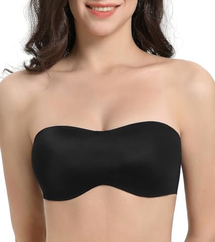 Lemorosy Women's Multiway Strapless Bra Plus Size Unpadded Unlined Minimizer Seamless Bandeau(Black,32DD)