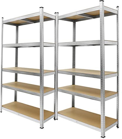 ECD Germany Set di 2 Scaffali Officina Carichi Oggetti Pesanti Lavoro Garage Magazzino Scantinato 200x100x50 cm Carico max. 750kg - Scaffalatura 5 Ripiani Metallo Senza Bullone Pannelli in MDF Robusto