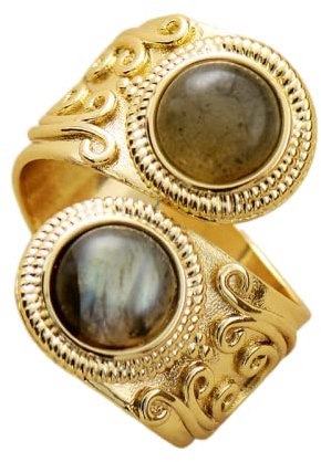 Vintage Damen 2 Stein Amethyst Türkis Ring Cocktail Verstellbar Versilberter Ring Jubiläumsschmuck,Labradorit Gold,Einstellbar