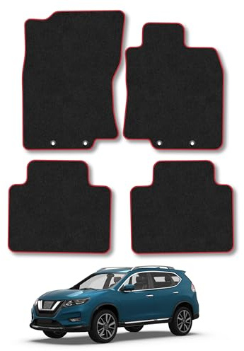 Nissan X-Trail (2014-2022) Carpet Car Mats | Red Edge Trim Tailored Fit Floor Mats Full Coverage Protection Accessories Easy Clean Anti Slip Made in the UK