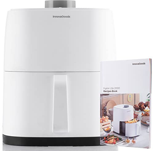 InnovaGoods® Friggitrice ad aria 2 litri, friggitrice 1200W, airfryer con +100 ricette in italiano, friggitrice ad aria calda con cestello antiaderente timer e flusso d'aria a 360° gradi per 2 persone